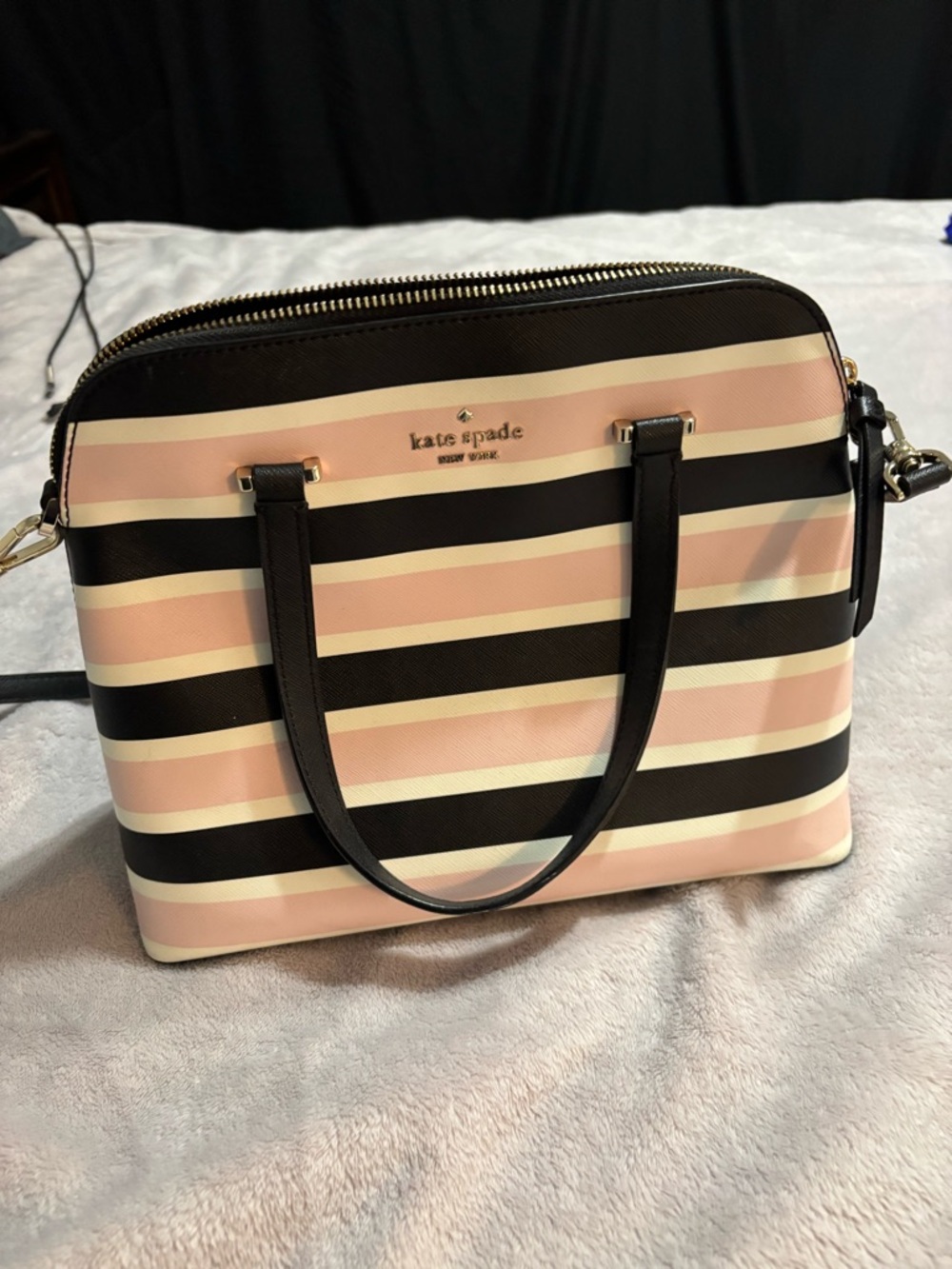 kate spade Pink, Black & Cream Striped Satchel